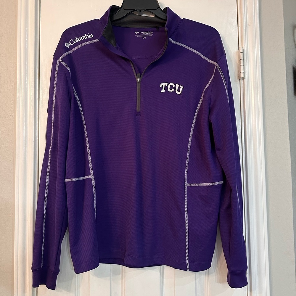TCU Columbia Golf Omni Wick Purple Long Sleeve 1/4 Zip L Horned Frogs - Picture 1 of 5